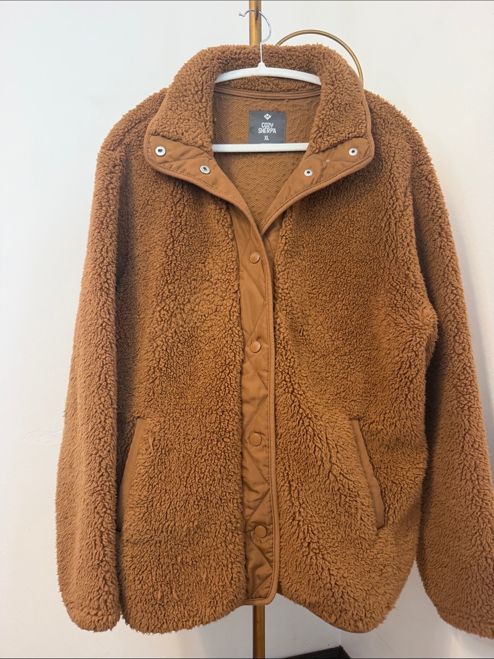 Button-Front Sherpa Jacket - Brown